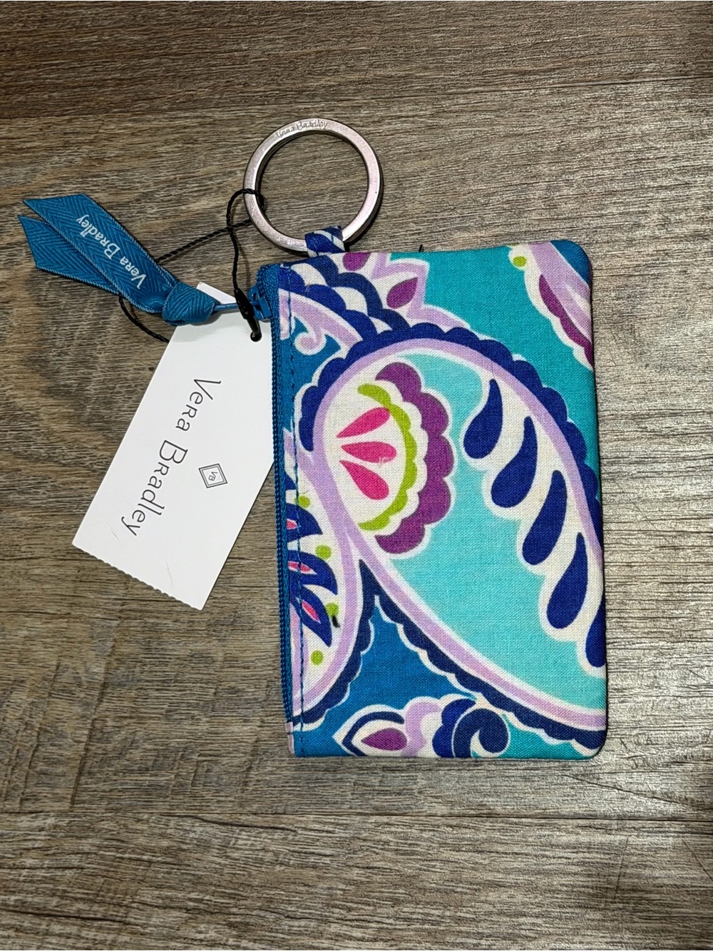 Vera Bradley Turquoise Paisley Zip ID Case with Key Ring